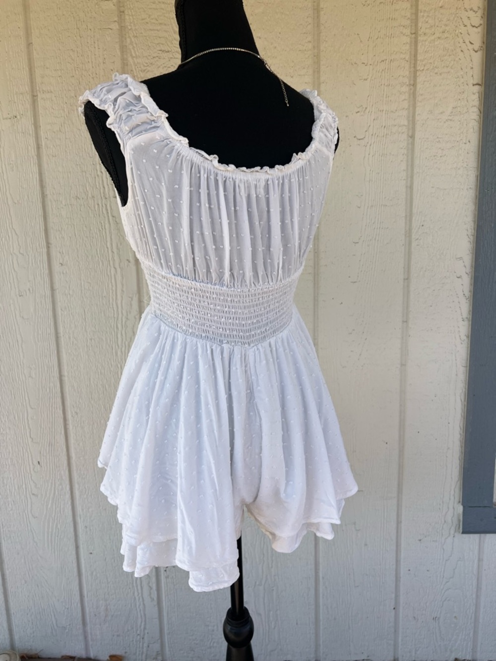 Urban Outfitters White Romper Small Smocked Ruffle Babydoll Coquette - Picture 3 of 4
